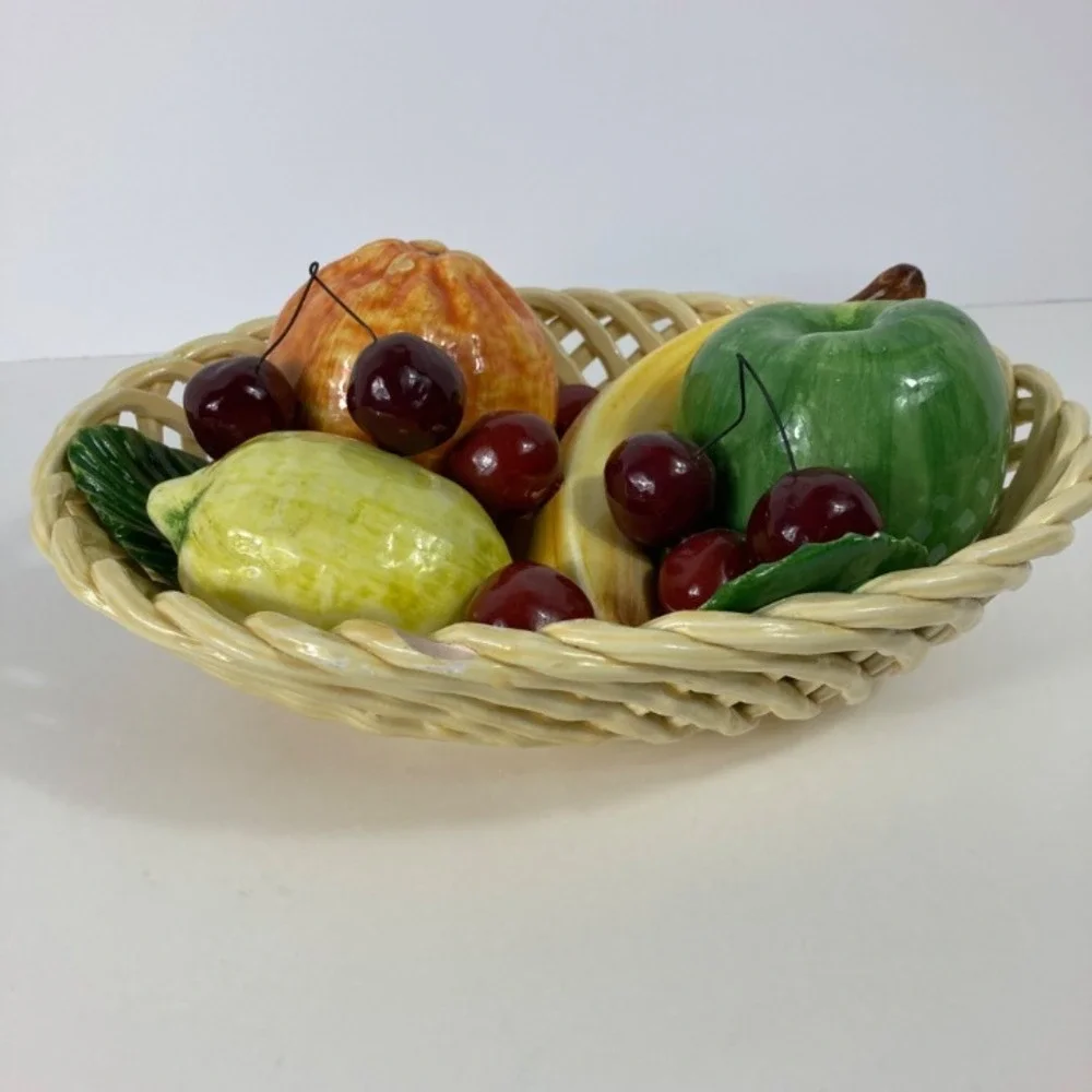 Vintage Italian Bassano Made In Italy Ceramic Basket with Fruit 8‎ x 11